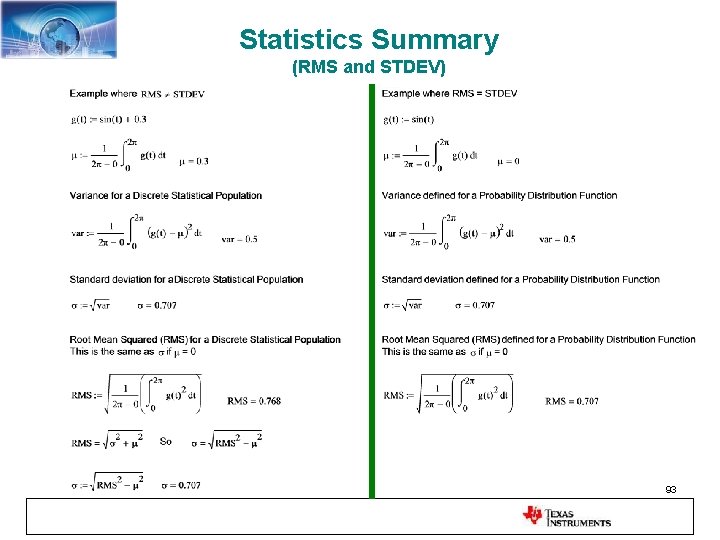 Statistics Summary (RMS and STDEV) 93 