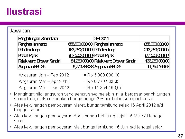 Ilustrasi Jawaban: • • Angsuran Jan – Feb 2012 = Rp 3. 000, 00