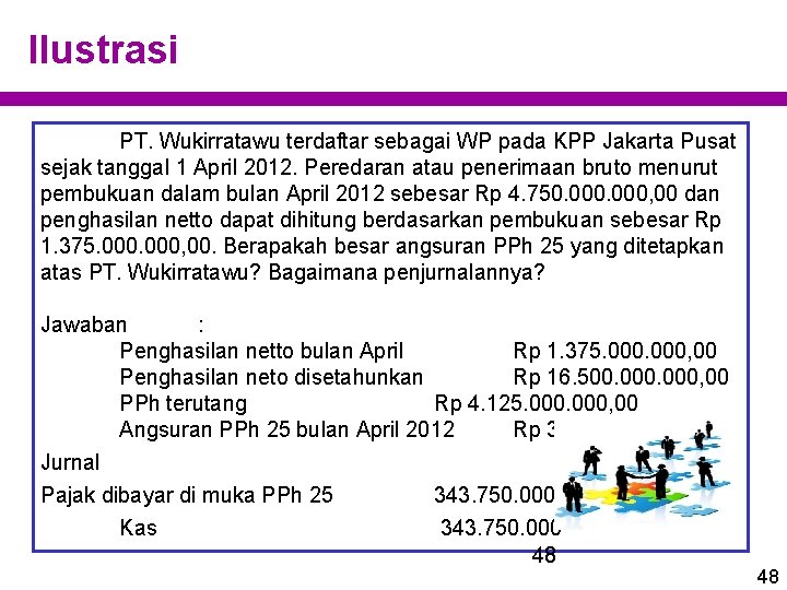 Ilustrasi PT. Wukirratawu terdaftar sebagai WP pada KPP Jakarta Pusat sejak tanggal 1 April Ilustrasi PT. Wukirratawu terdaftar sebagai WP pada KPP Jakarta Pusat sejak tanggal 1 April
