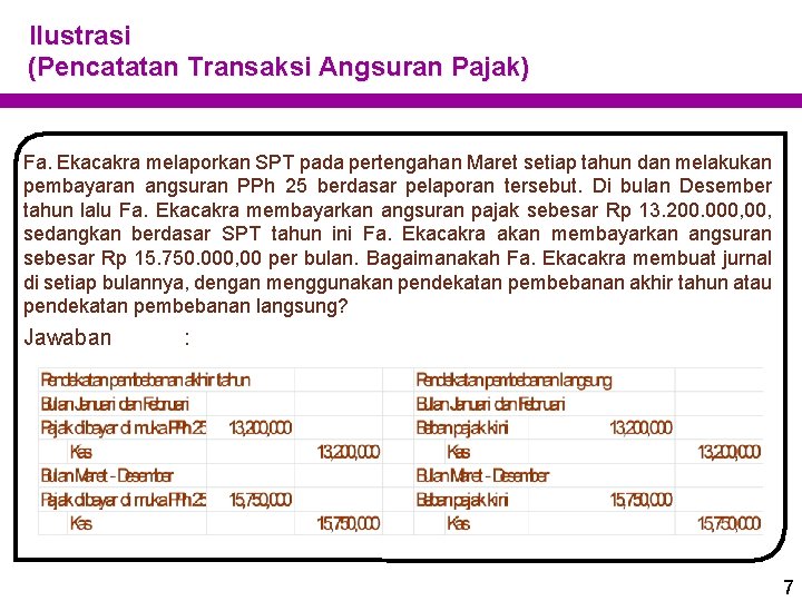 Ilustrasi (Pencatatan Transaksi Angsuran Pajak) Fa. Ekacakra melaporkan SPT pada pertengahan Maret setiap tahun