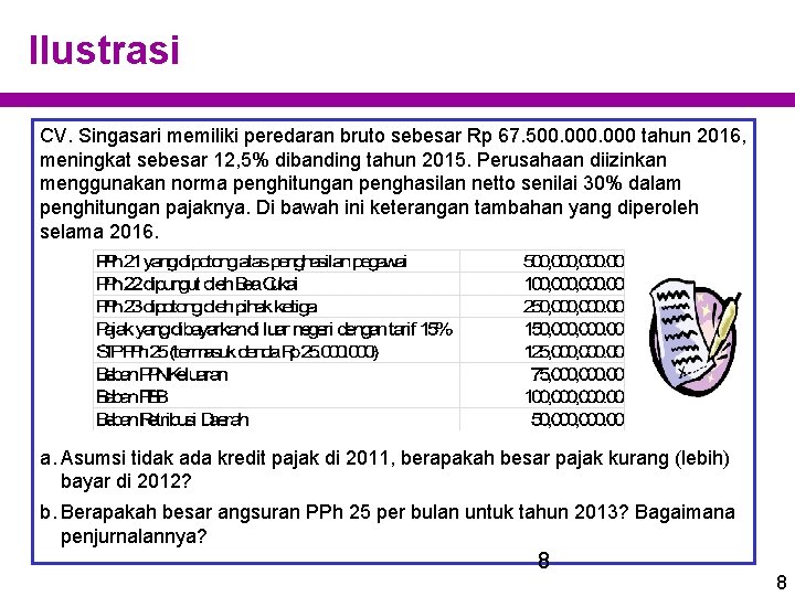 Ilustrasi CV. Singasari memiliki peredaran bruto sebesar Rp 67. 500. 000 tahun 2016, meningkat Ilustrasi CV. Singasari memiliki peredaran bruto sebesar Rp 67. 500. 000 tahun 2016, meningkat