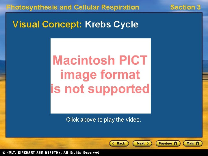 Photosynthesis and Cellular Respiration Visual Concept: Krebs Cycle Click above to play the video.