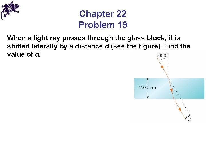 Chapter 22 Problem 19 When a light ray passes through the glass block, it