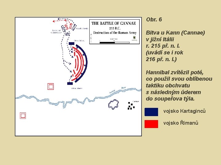 Obr. 6 Bitva u Kann (Cannae) v jižní Itálii r. 215 př. n. l.