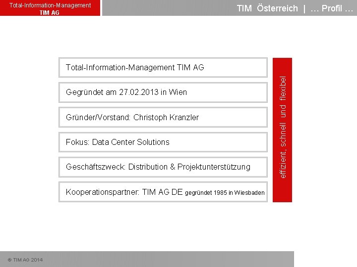 Total-Information-Management TIM AG TIM Österreich | … Profil … Fest zugeordneter Gegründet am 27.