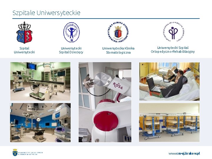 Szpitale Uniwersyteckie Szpital Uniwersytecki Szpital Dziecięcy Uniwersytecka Klinika Stomatologiczna Uniwersytecki Szpital Ortopedyczno-Rehabilitacyjny www. cm-uj.