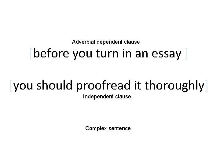 Adverbial dependent clause [before you turn in an essay ] [you should proofread it