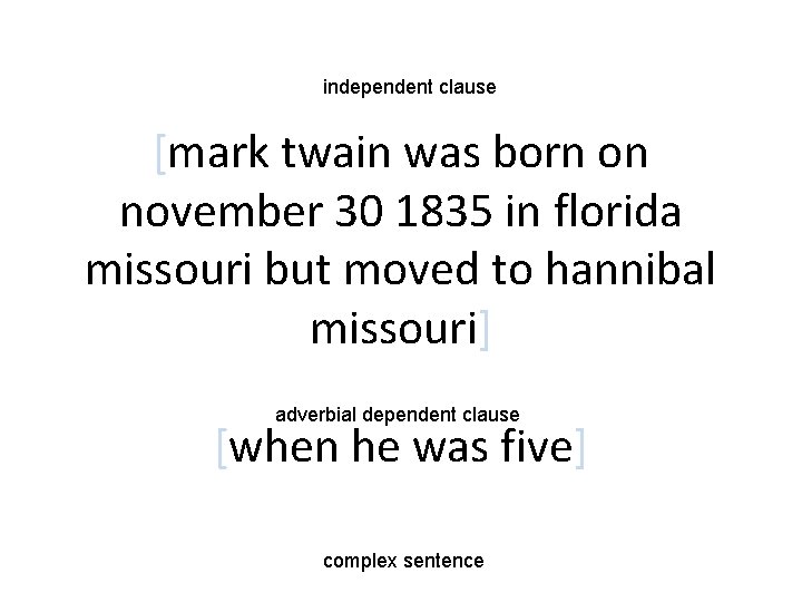 independent clause [mark twain was born on november 30 1835 in florida missouri but