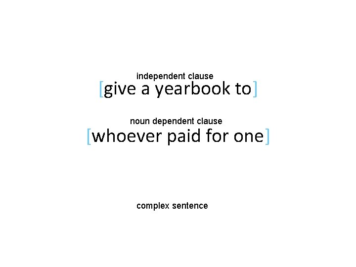 independent clause [give a yearbook to] noun dependent clause [whoever paid for one] complex