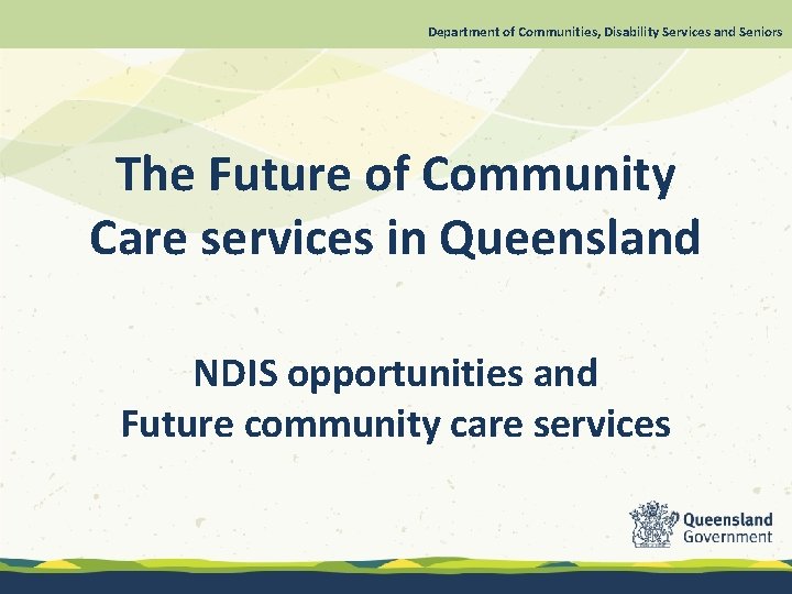Department of Communities, Disability Services and Seniors The Future of Community Care services in