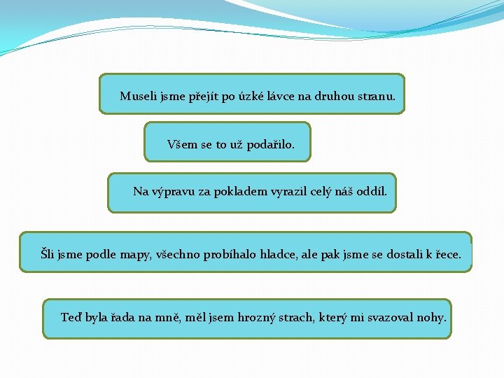 Museli jsme přejít po úzké lávce na druhou stranu. Všem se to už podařilo.
