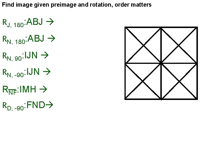 Find image given preimage and rotation, order matters RJ, 180: ABJ RN, 90: IJN