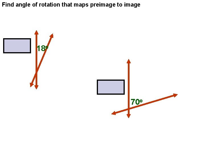 Find angle of rotation that maps preimage to image 18 o 70 o 