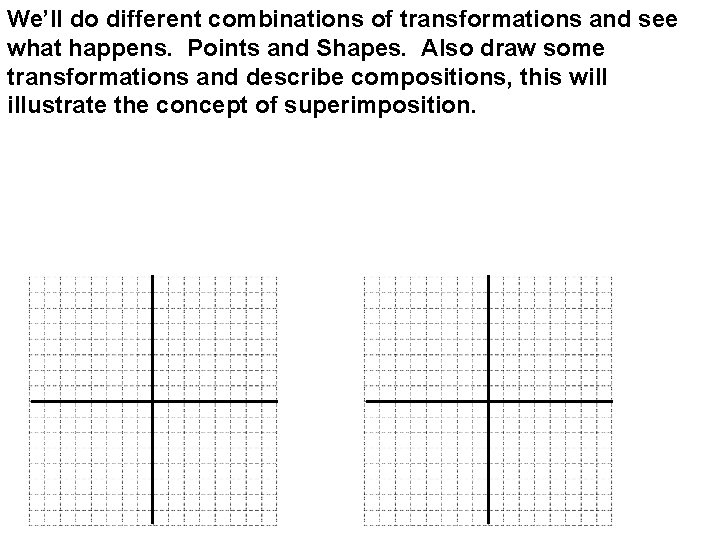 We’ll do different combinations of transformations and see what happens. Points and Shapes. Also