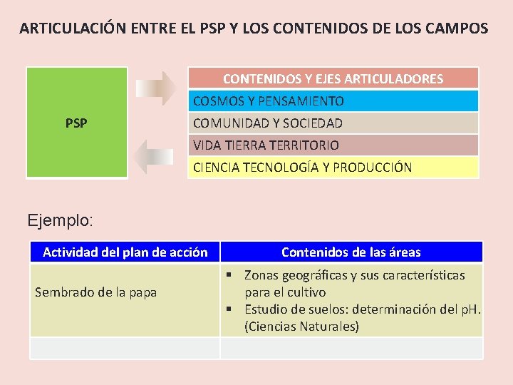 ARTICULACIÓN ENTRE EL PSP Y LOS CONTENIDOS DE LOS CAMPOS CONTENIDOS Y EJES ARTICULADORES