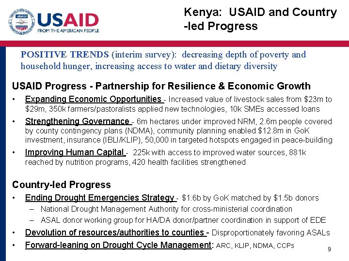 Kenya: USAID and Country -led Progress POSITIVE TRENDS (interim survey): decreasing depth of poverty