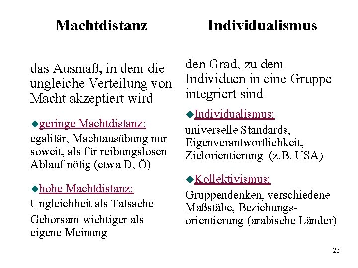 Machtdistanz Individualismus beschreibt den Grad, zu dem das Ausmaß, in dem die ungleiche Verteilung Machtdistanz Individualismus beschreibt den Grad, zu dem das Ausmaß, in dem die ungleiche Verteilung