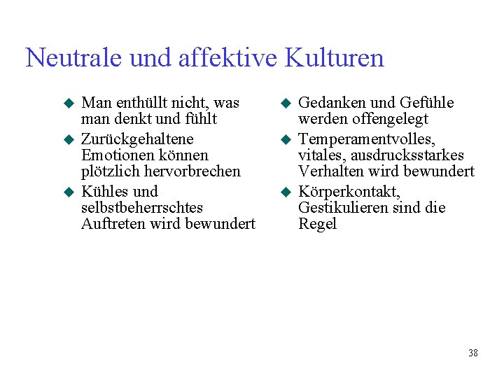 Neutrale und affektive Kulturen u u u Man enthüllt nicht, was man denkt und Neutrale und affektive Kulturen u u u Man enthüllt nicht, was man denkt und