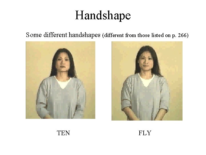 Handshape Some different handshapes (different from those listed on p. 266) TEN FLY Handshape Some different handshapes (different from those listed on p. 266) TEN FLY