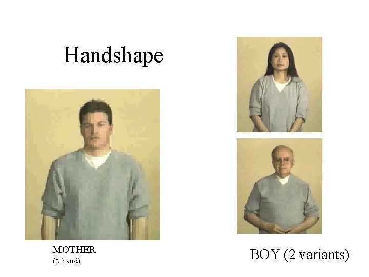 Handshape MOTHER (5 hand) BOY (2 variants) 