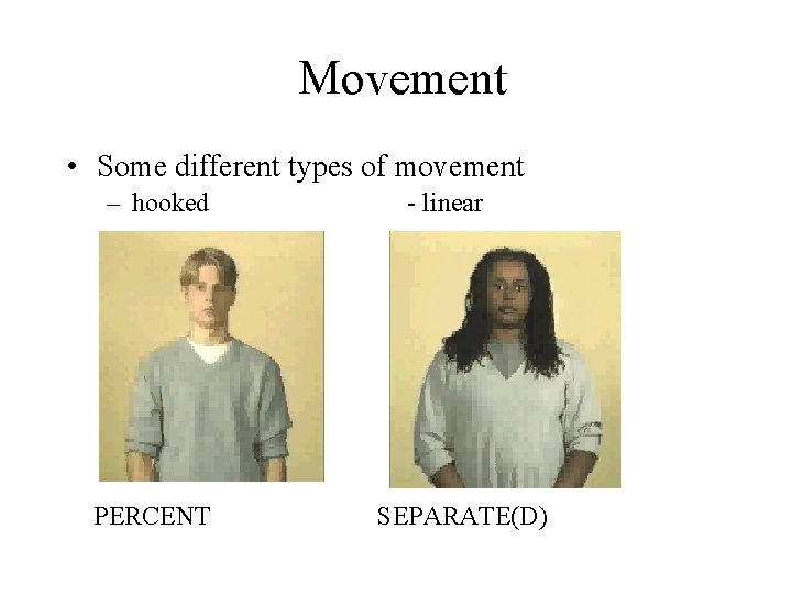 Movement • Some different types of movement – hooked - linear PERCENT SEPARATE(D) 