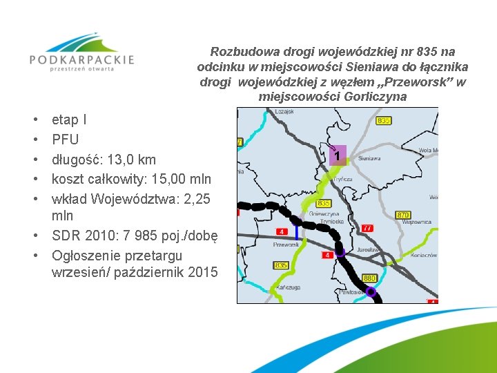 Rozbudowa drogi wojewódzkiej nr 835 na odcinku w miejscowości Sieniawa do łącznika drogi wojewódzkiej