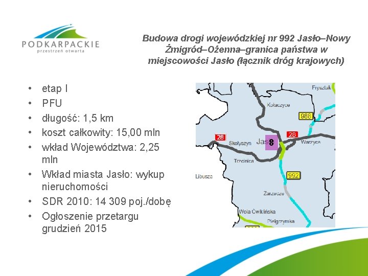Budowa drogi wojewódzkiej nr 992 Jasło–Nowy Żmigród–Ożenna–granica państwa w miejscowości Jasło (łącznik dróg krajowych)