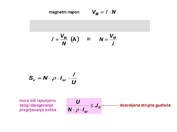 magnetni napon ili mora biti ispunjeno zaog izbjegavanja pregrijavanja svitka dozvoljena strujna gustoća 