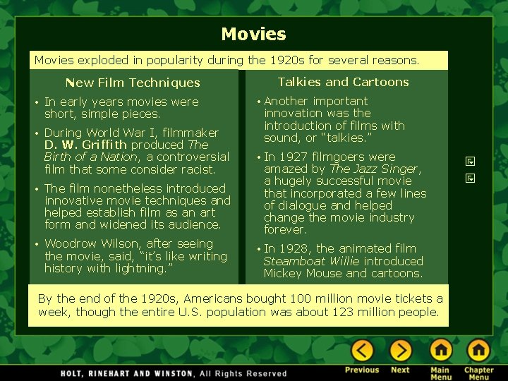 Movies exploded in popularity during the 1920 s for several reasons. New Film Techniques
