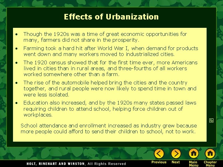 Effects of Urbanization • Though the 1920 s was a time of great economic