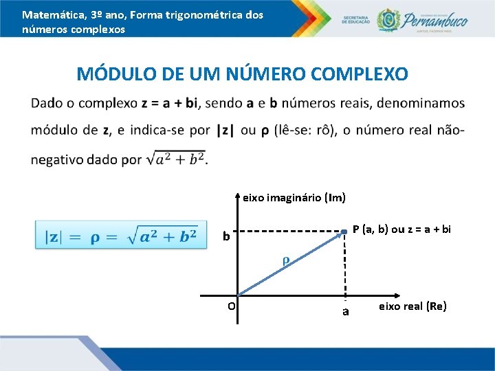 Matemática, 3º ano, Forma trigonométrica dos números complexos MÓDULO DE UM NÚMERO COMPLEXO eixo