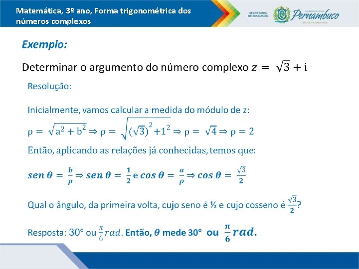 Matemática, 3º ano, Forma trigonométrica dos números complexos 