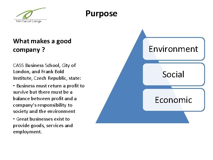 Purpose What makes a good company ? CASS Business School, City of London, and