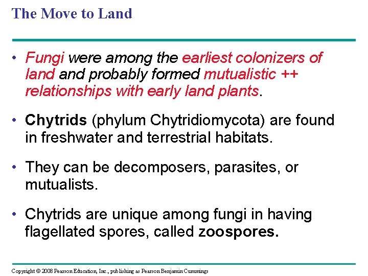 The Move to Land • Fungi were among the earliest colonizers of land probably The Move to Land • Fungi were among the earliest colonizers of land probably