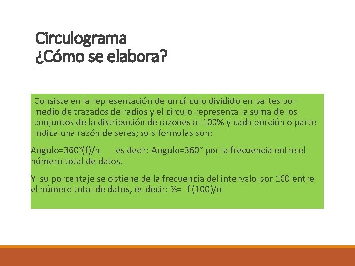 Circulograma ¿Cómo se elabora? Consiste en la representación de un círculo dividido en partes
