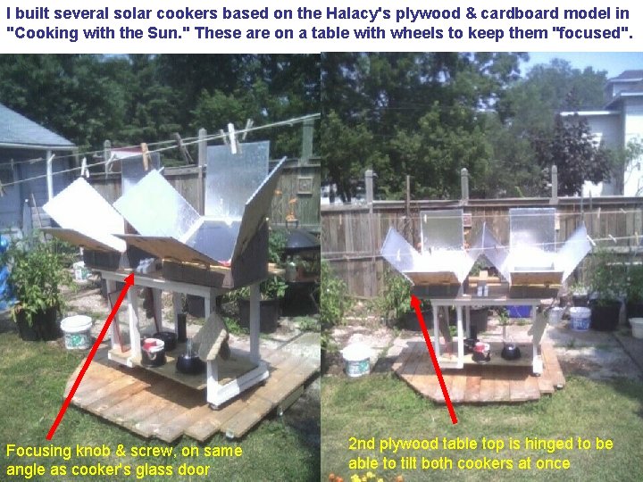 I built several solar cookers based on the Halacy's plywood & cardboard model in