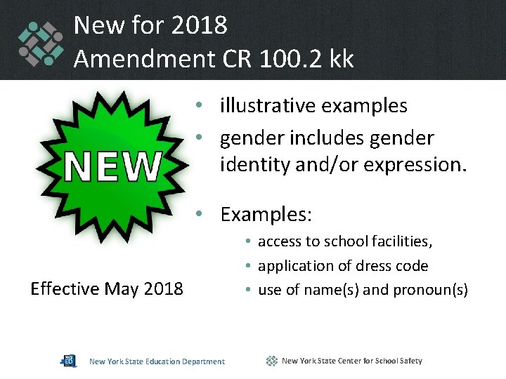 New for 2018 Amendment CR 100. 2 kk • illustrative examples • gender includes