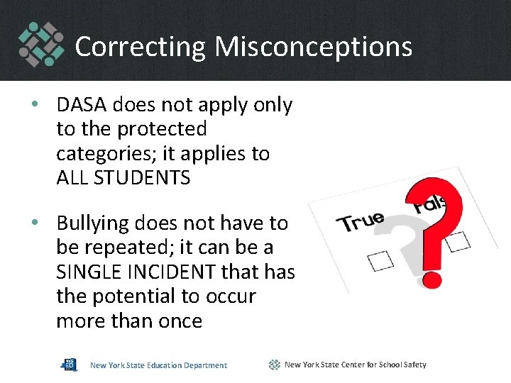 Correcting Misconceptions • DASA does not apply only to the protected categories; it applies