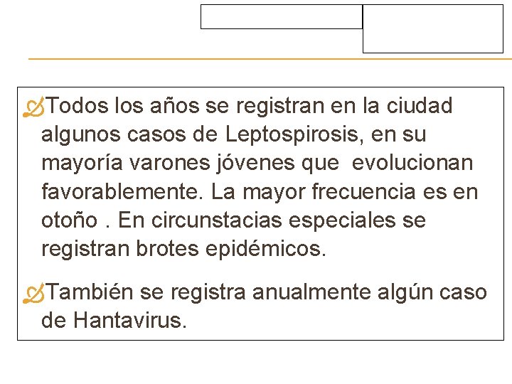  Todos los años se registran en la ciudad algunos casos de Leptospirosis, en