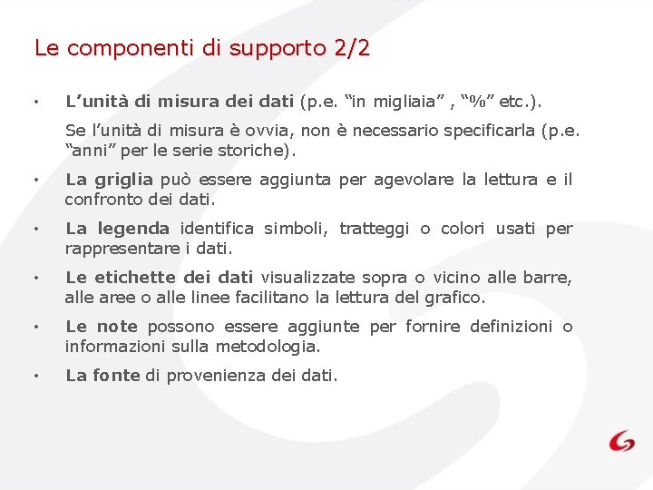 Le componenti di supporto 2/2 • L’unità di misura dei dati (p. e. “in Le componenti di supporto 2/2 • L’unità di misura dei dati (p. e. “in