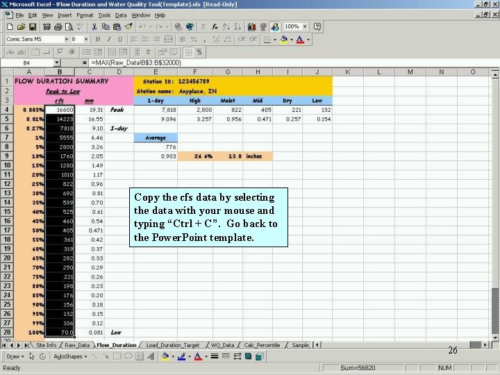 Copy the cfs data by selecting the data with your mouse and typing “Ctrl