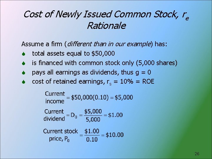 Cost of Newly Issued Common Stock, re Rationale Assume a firm (different than in