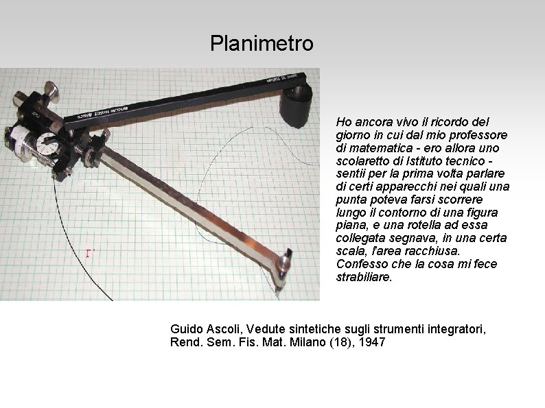 Planimetro Ho ancora vivo il ricordo del giorno in cui dal mio professore di