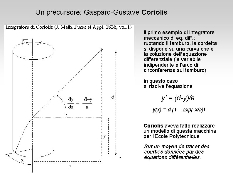 Un precursore: Gaspard-Gustave Coriolis il primo esempio di integratore meccanico di eq. diff. :