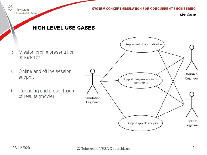 SYSTEM CONCEPT SIMULATION FOR CONCURRENT ENGINEERING Use Cases HIGH LEVEL USE CASES Mission profile