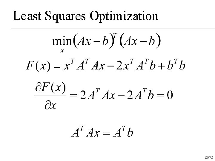 Least Squares Optimization 13/72 