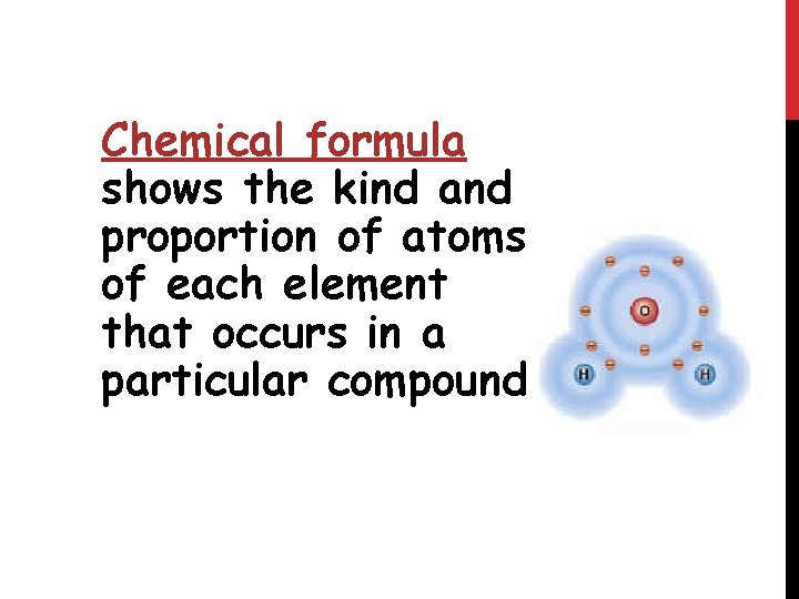 Chemical formula shows the kind and proportion of atoms of each element that occurs