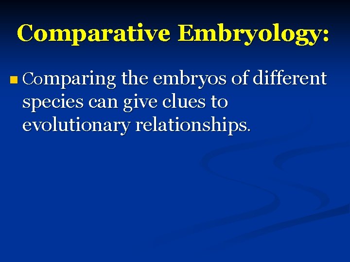 Comparative Embryology: n Comparing the embryos of different species can give clues to evolutionary