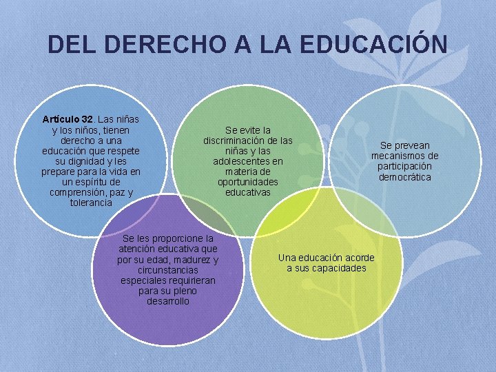 DEL DERECHO A LA EDUCACIÓN Artículo 32. Las niñas y los niños, tienen derecho