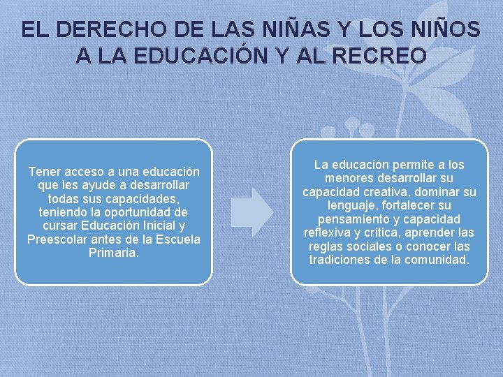 EL DERECHO DE LAS NIÑAS Y LOS NIÑOS A LA EDUCACIÓN Y AL RECREO